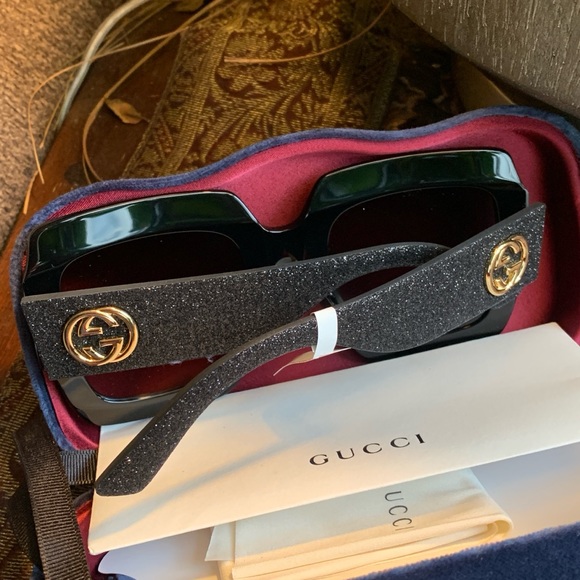 Authentic GUCCI 54mm Glitter Acetate logo oversized sunglasses - Picture 4 of 16